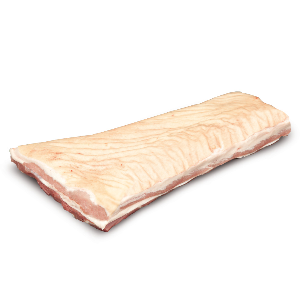 Boneless pork belly with rind – juicy and tender. Perfect for slicing and smoking.