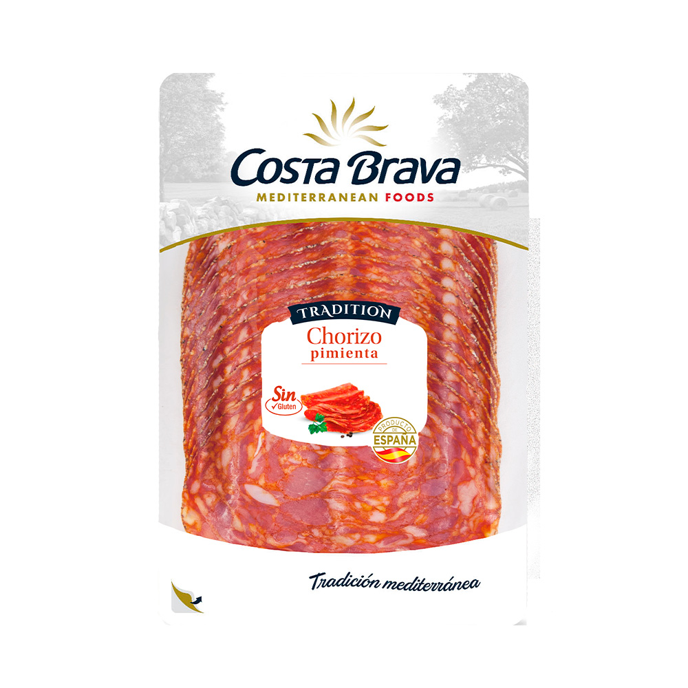 El xoriço de sempre ara també especiada amb pebre i en llesques fines. Amb la qualitat característica que ofereix Costa Brava Mediterranean Foods i un sabor atrevit