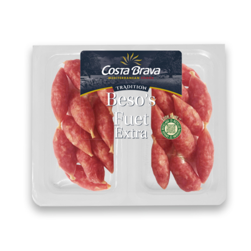 Todo el sabor y la tradición del fuet Costa Brava Mediterranean Foods en formato beso's, en un práctico pack dividido en dos.
