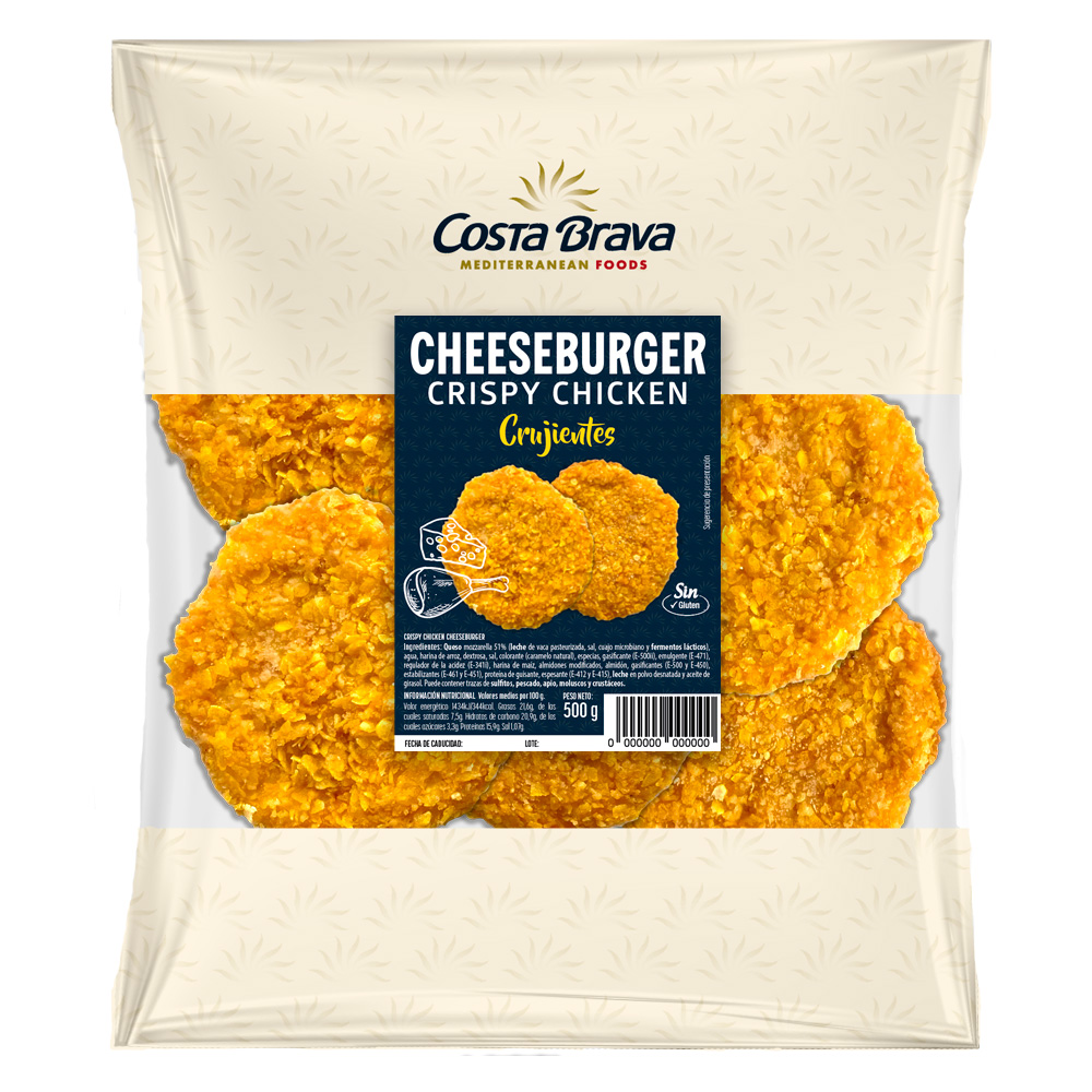 Pre-fried crumbed chicken burger with cheese.