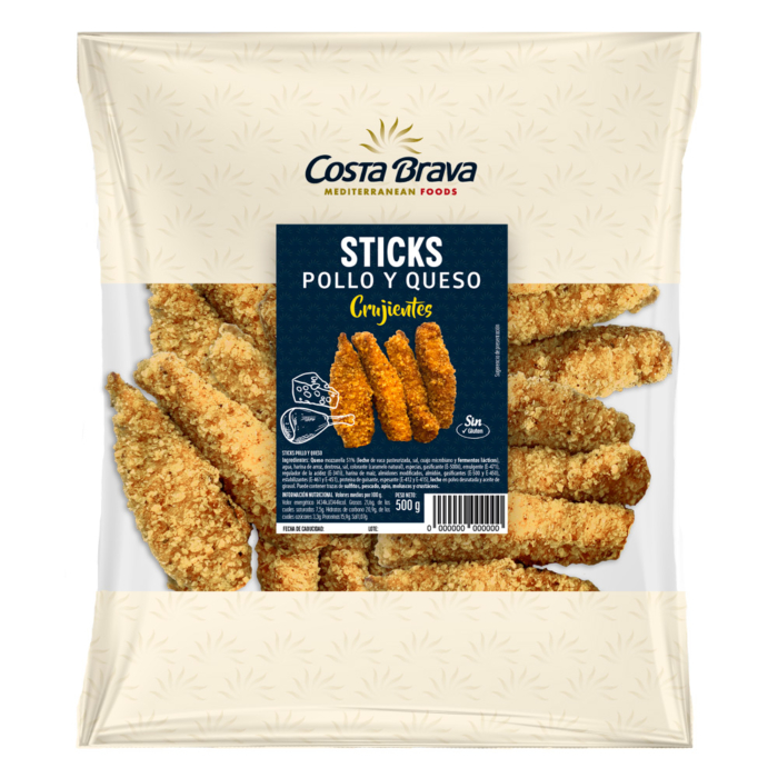Els fingers de pollastre amb formatge de Costa Brava Mediterranean Foods són una combinació equilibrada de sabors i textures. Elaborats amb tendres tires de pit de pollastre i empanats amb un cruixent arrebossat que tanca un cor de formatge desfet