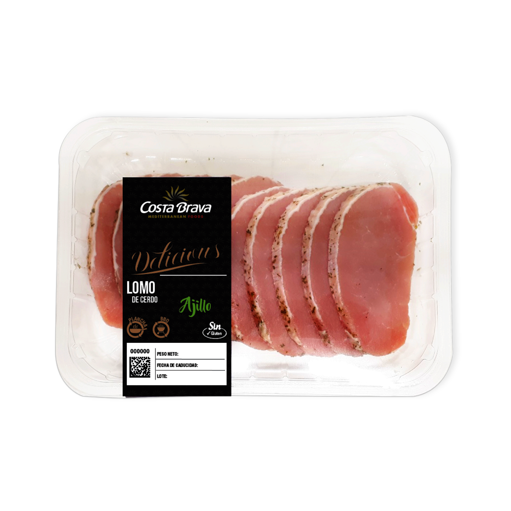 Lomo de cerdo fileteado al ajillo