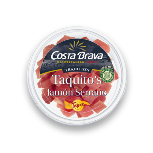 El delicioso Jamón Serrano de Costa Brava Mediterranean Foods en formato taquitos.
